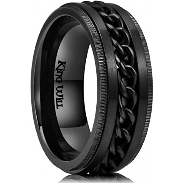 King Will Intertwine 8mm Spinner Ring Black Stainless Steel Fidget Ring Anxiety Ring for Men 4