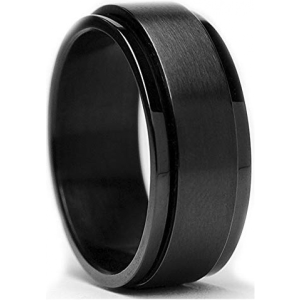 Metal Masters Co. Men's 8MM Black Stainless Steel Spinner Ring Size 6