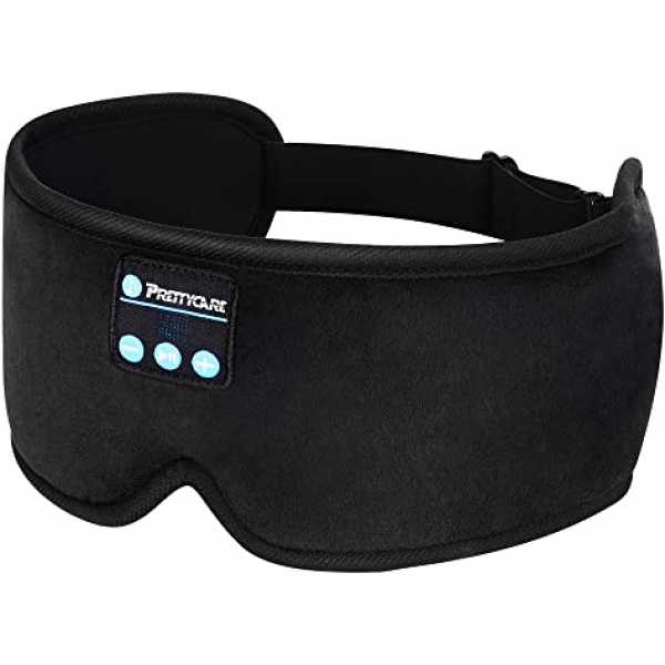 Prettycare Eye mask for Sleeping, Sleep Mask Headphones, Sleep Headphones Eye Mask with Contoured Cup Blockout Light 100% for Side Sleepers Insomnia Men and Women Long Trip Travel Black