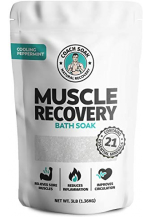 Coach Soak: Muscle Recovery Bath Soak - Natural Magnesium Muscle Relief & Joint Soother - 21 Minerals, Essential Oils & Dead Sea Salt - Absorbs Faster Than Epsom Salts For Soaking (Cooling Peppermint)