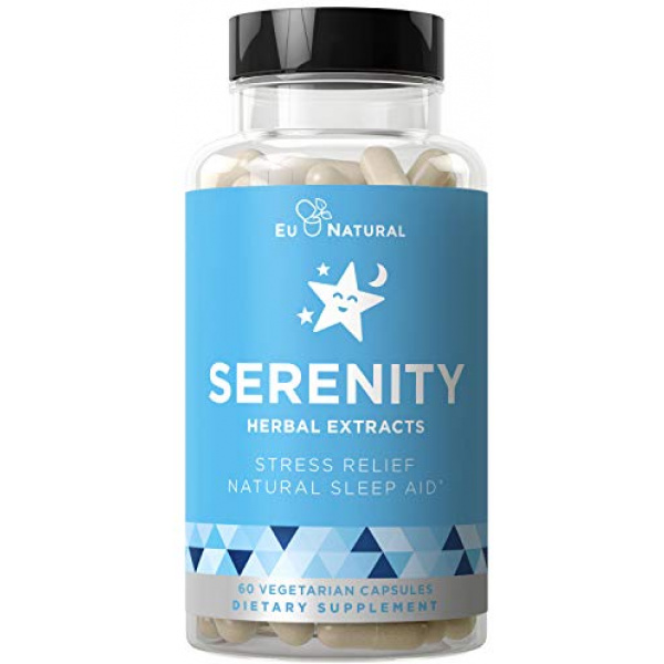 Serenity Natural Sleep Aid – Drift Off & Fall Asleep Without Being Groggy – Non-Habit Forming – Magnesium, Valerian Root, Melatonin – 60 Vegetarian Soft Capsule