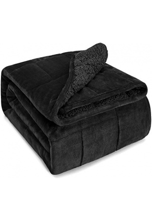 Sivio Sherpa Fleece Weighted Blanket for Adult, 15lbs Heavy Fuzzy Throw Blanket with Soft Plush Flannel, Reversible Twin-Size Super Soft Extra Warm Cozy Fluffy Blanket, 48x72 Inch Dual Sided Black