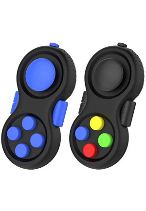 ATiC Fidget Controller Pad, [2 Pack] Stress Reducer Classic Game Pad Anti-Anxiety Focus Hand Shank Toy for ADD, ADHD, Autism Kids and Adults Killing Time, Colorful/Black + Blue/Black