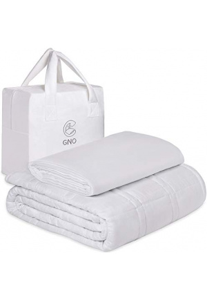 GNO Adult Weighted Blanket & Removable Bamboo Cover - (25 Lbs - 80''x87'' King Size) - 100% Oeko Tex Certified Cooling Cotton & Glass Beads - Organic Heavy Blanket for Individual Or Couples - White