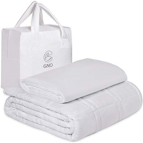 GNO Adult Weighted Blanket & Removable Bamboo Cover - (25 Lbs - 80''x87'' King Size) - 100% Oeko Tex Certified Cooling Cotton & Glass Beads - Organic Heavy Blanket for Individual Or Couples - White