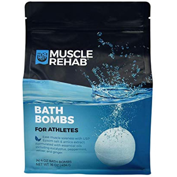 Muscle Rehab Handmade Bath Bombs for Athletes & Muscle Recovery- Pure Essential Oils, Packed with Muscle Recovery Minerals 4 Pack