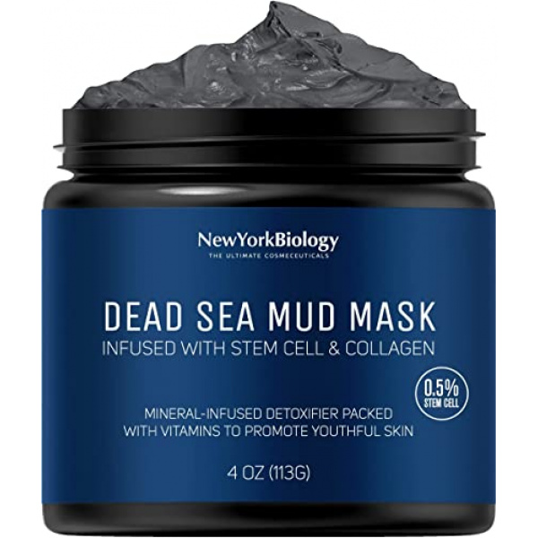New York Biology Dead Sea Mud Mask for Face and Body with Stem Cell and Collagen - Spa Quality Pore Reducer for Acne, Blackheads and Oily Skin, Natural Skincare for Women, Men - Tightens Skin - 4 oz