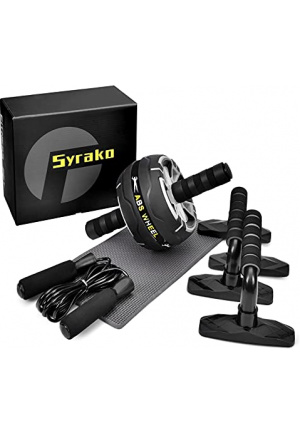 Syrako 5-in-1 AB Wheel Roller Kit with Push-Up Bar Jump Rope and Knee Pad for Men Women Abdominal Exercise - Ab Workout - Home Workout Equipment