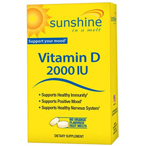 Sunshine Vitamin D 2,000 IU Quick Melts, Fast Release, Healthy and Strong Bones, 60 Servings