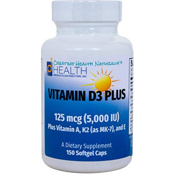 Vitamin D3 Plus –125 mcg (5000 IU) Vitamin D3 | Vitamin K2 (MK-7) and Vitamin A | Natural Form of Vitamin D | Includes Tocotrienols as Antioxidants | Non-GMO |150 Softgel Caps